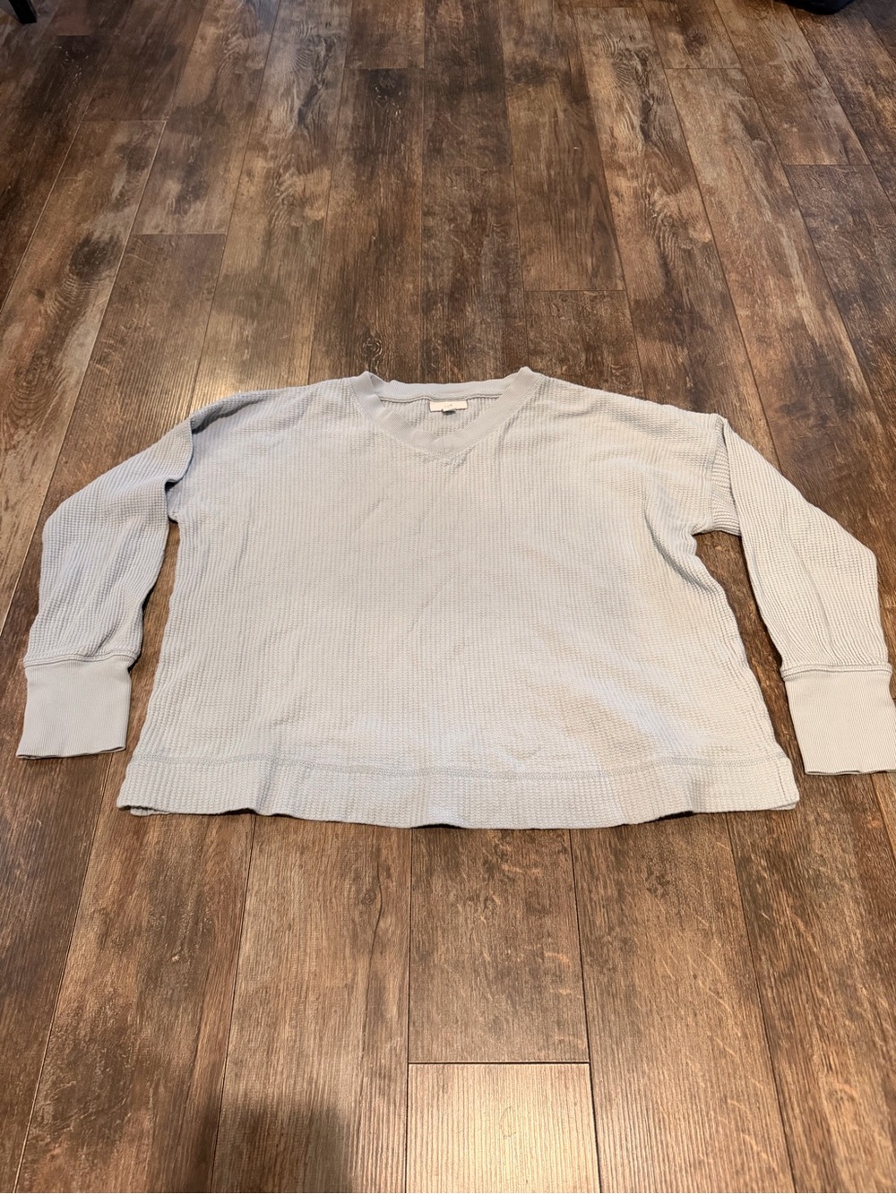 J. Jill Light Blue V-Neck Waffle Knit Pullover
